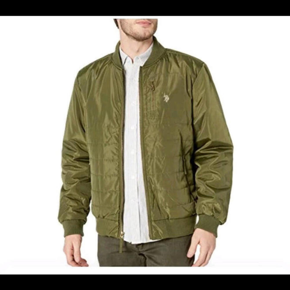 U.S Polo Assn. Jacket Coat Quilted Bomber Olive Green Size M Embroidered Logo